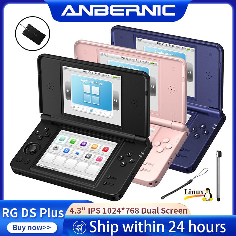 Anbernic RG DS Plus Retro Handheld Game Console 4.3" IPS Dual Screens Linux 16GB 4000mAh DS Plus Streaming Portable Games Player