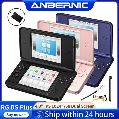 Anbernic RG DS Plus Retro Handheld Game Console 4.3" IPS Dual Screens Linux 16GB 4000mAh DS Plus Streaming Portable Games Player