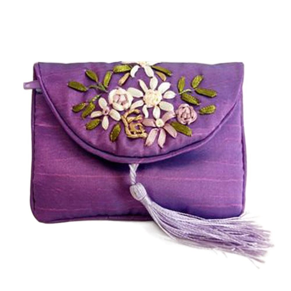 Retro Embroidered Flower Women Tassels Handbags Elegant Handmade Ethnic Style National Small Bag Card Storage Zipper Coin Purse
