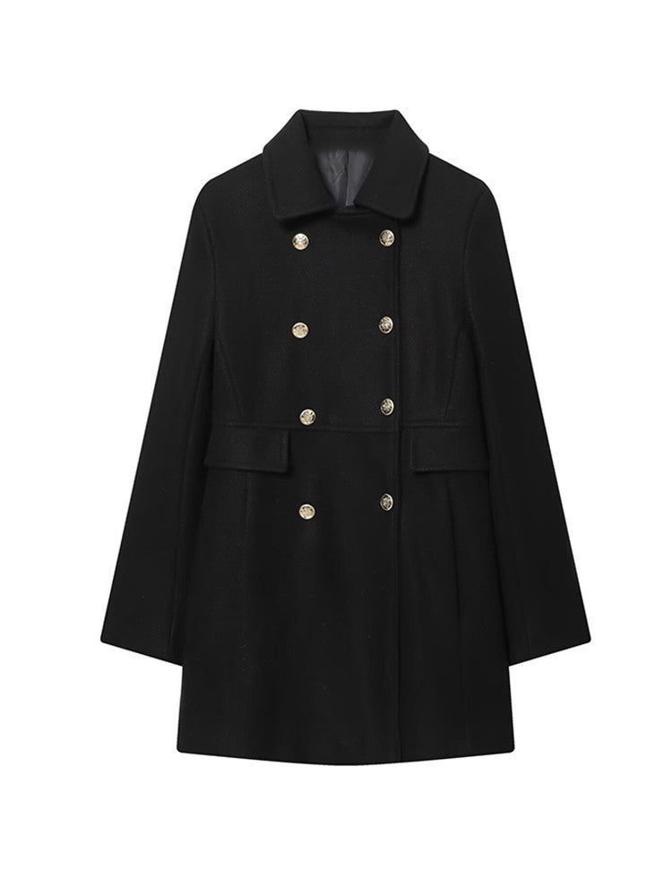 TFMLN 2025 Autumn Winter Women New Lapel Woolen Jacket Fashion Slim Fit Long Sleeved Double Breasted Ladies Casual Overcoat