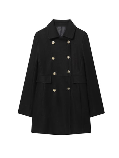 TFMLN 2025 Autumn Winter Women New Lapel Woolen Jacket Fashion Slim Fit Long Sleeved Double Breasted Ladies Casual Overcoat