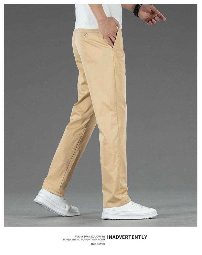 Spring Summer New Men's Casual Pants Thin Mulberry Silk Soft Business Casual Trousers Slim Straight Elastic Suit Pants Male