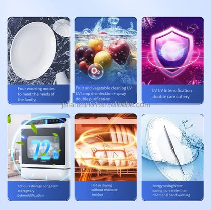 Portable Dishwasher Machine 5 Sets Tableware Desktop Dish Washer for Home Kitchen Appliances Compact Countertop Cleaner with