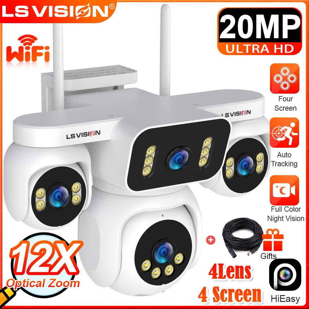 LS VISION 20MP IP Camera with 5m Cord 12X Zoom WiFi Security Cameras 4 Screens Night Vision Human Detection Auto Tracking HiEasy