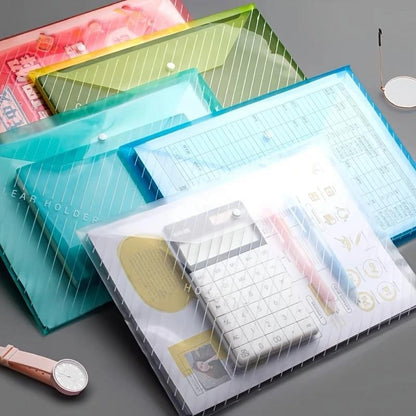 5/20pcs, A4 File Bag, Clear Plastic, Large Capacity And Snapshot Button, Perfect For School Office And Home