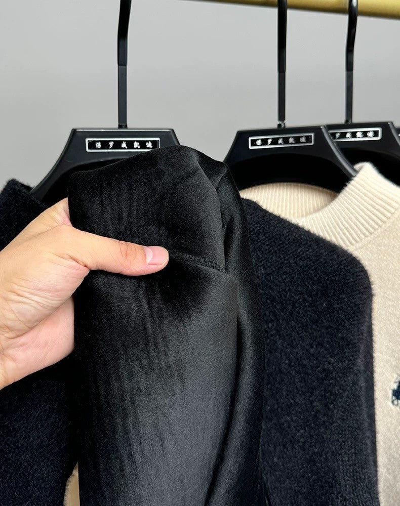 High end brand velvet sweater men's new designer fashion exquisite pony embroidery winter thick warm round neck knitted pullover