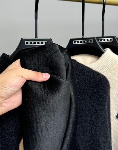 High end brand velvet sweater men's new designer fashion exquisite pony embroidery winter thick warm round neck knitted pullover