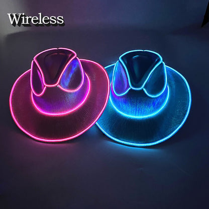 Chapéu de Cowboy LED Sem Fio, Chapéu de Cowboy Luminoso, Chapéu de Cowgirl Rosa para Discoteca, Noivas, Acessórios para Shows, Boates e Festas a Fantasia