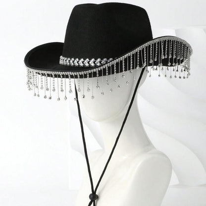 L5YA Soft Sweet Unisex Hat British Stylish Hat Rhinestones Fashionable Western Hat for Parties and Weddings