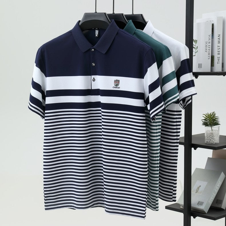High end brand embossed men short sleeve polo shirt fashion stripe color blocked summer ice silk breathable luxury Paul T-shirt