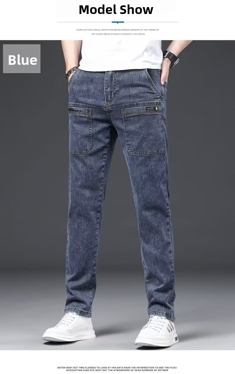 Men's Slim Fit Straight Leg Denim Jeans Flame Retardant Stretch Autumn Thin Faionable Long Pants Casual Wear Youth Sle