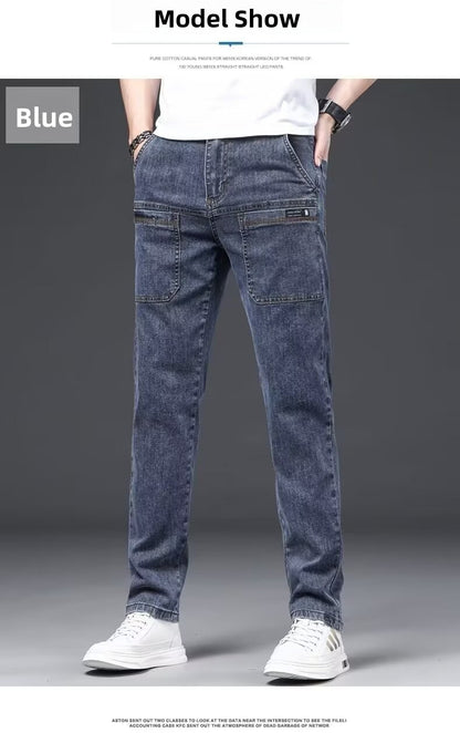 Men's Slim Fit Straight Leg Denim Jeans Flame Retardant Stretch Autumn Thin Faionable Long Pants Casual Wear Youth Sle