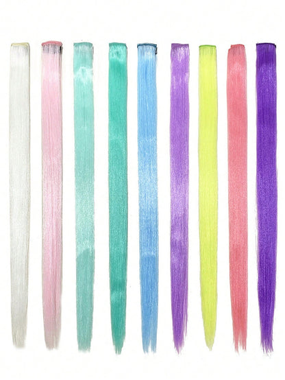 Extensões de Cabelo Presilha Luminosas Neon, 9 peças, para Festas, Festivais, Natal, que Brilham no Escuro, Acessórios de Cabelo Sintéticos para Mulheres
