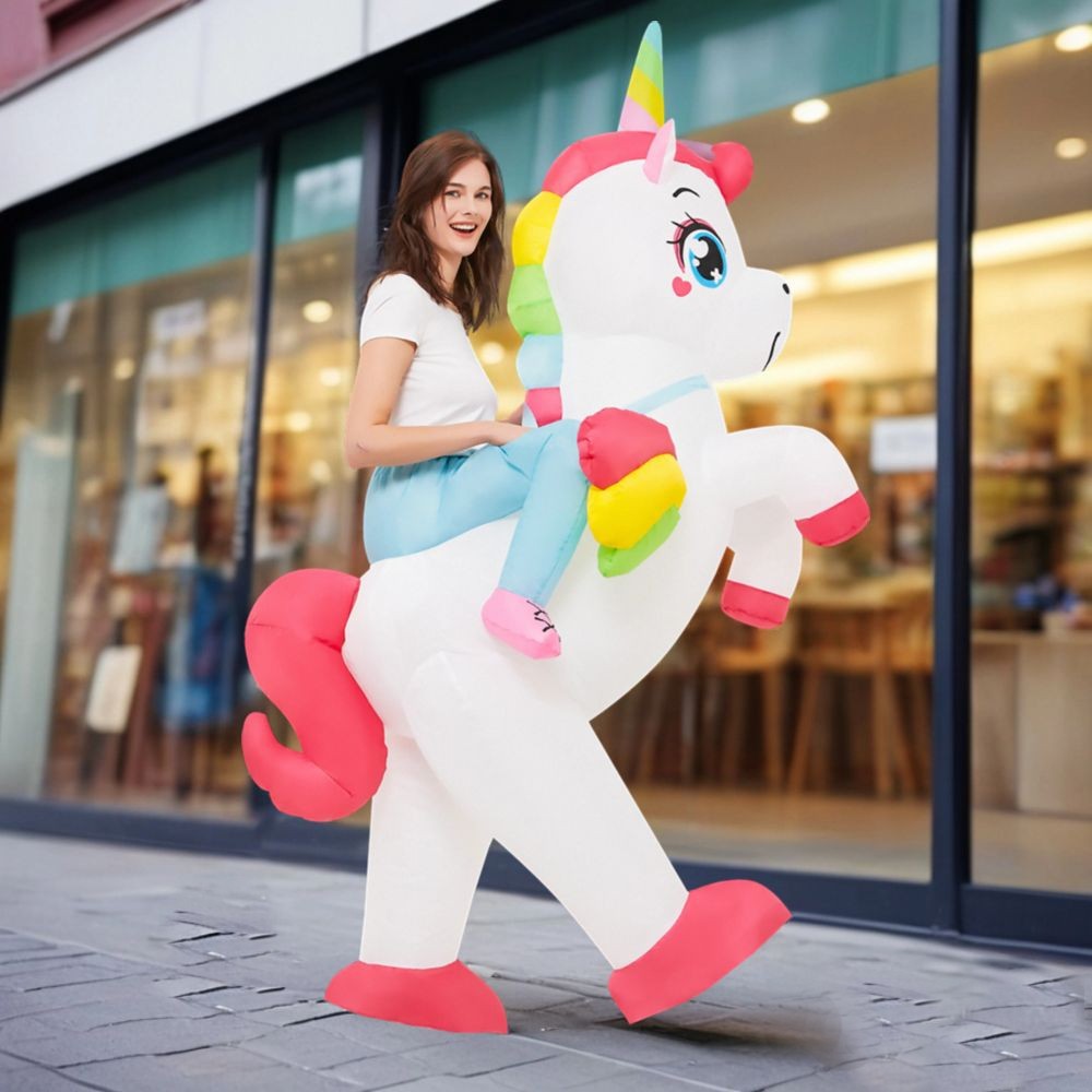 Inflatable Unicorn Ride On Costume for Adults – Funny Rainbow Fantasy Cosplay Outfit for Halloween Parties and Festivals
