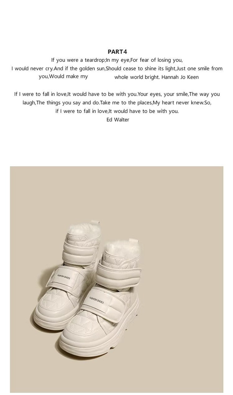 Fur White Boots Women Padded Cotton Shoes Winter Warm Pu Leather Snow Boots Footwear Thick Bottom Plush Short Ankle Boots