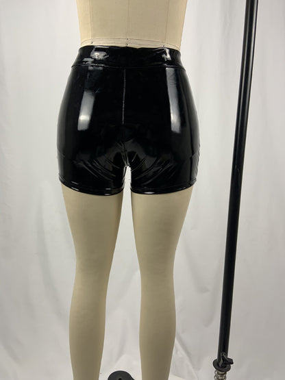 Sexy Nightclub Costumes Shorts Women PU Leather Shorts High Waist Solid Color Button Black Shorts Fashion Summer