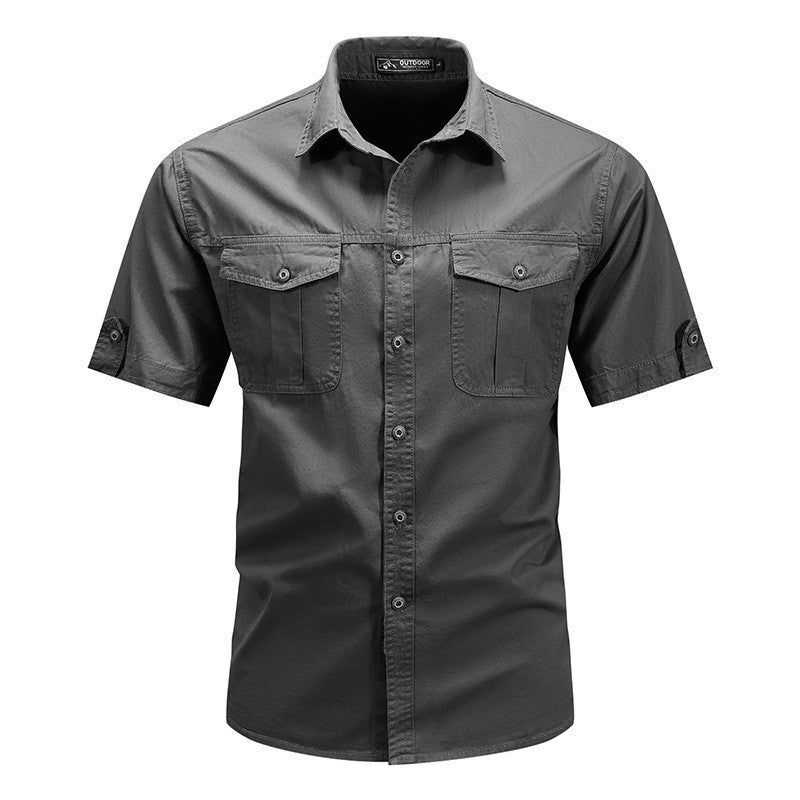 New Summer Men Short Sleeve Tooling Shirts Military Stytle Multi Pockets Cargo Shirts High Quality Men Cotton Casual Shirts 5XL