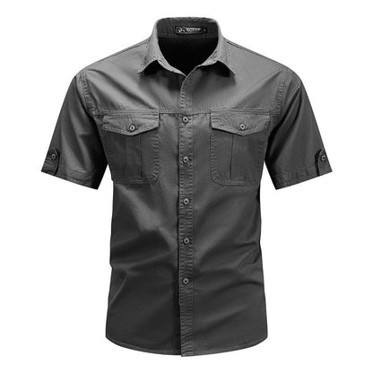 New Summer Men Short Sleeve Tooling Shirts Military Stytle Multi Pockets Cargo Shirts High Quality Men Cotton Casual Shirts 5XL