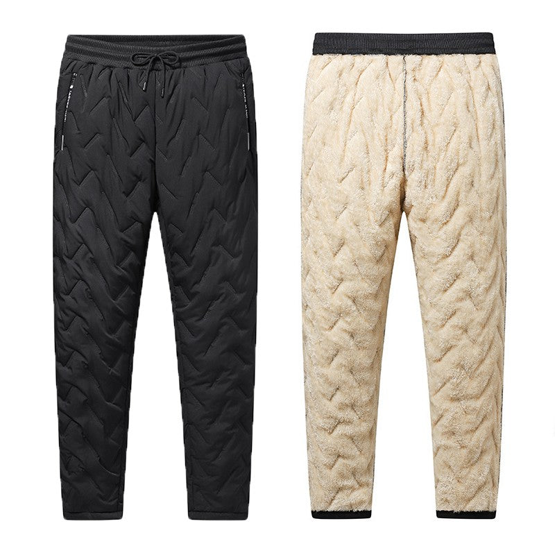 Outdoor Men Thick Fleece Baggy Pants Sherpa Lined Waterproof Sweatpants Windproof Casual Pants Lambswool Warm Active Trousers
