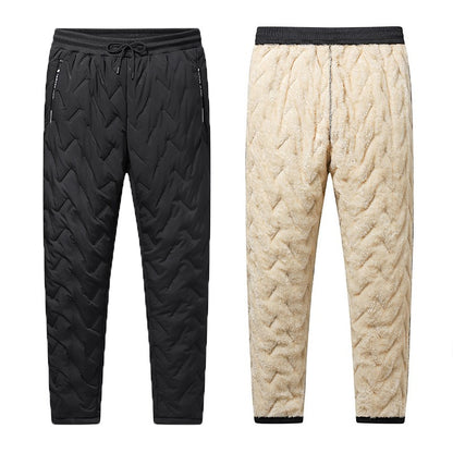 Outdoor Men Thick Fleece Baggy Pants Sherpa Lined Waterproof Sweatpants Windproof Casual Pants Lambswool Warm Active Trousers