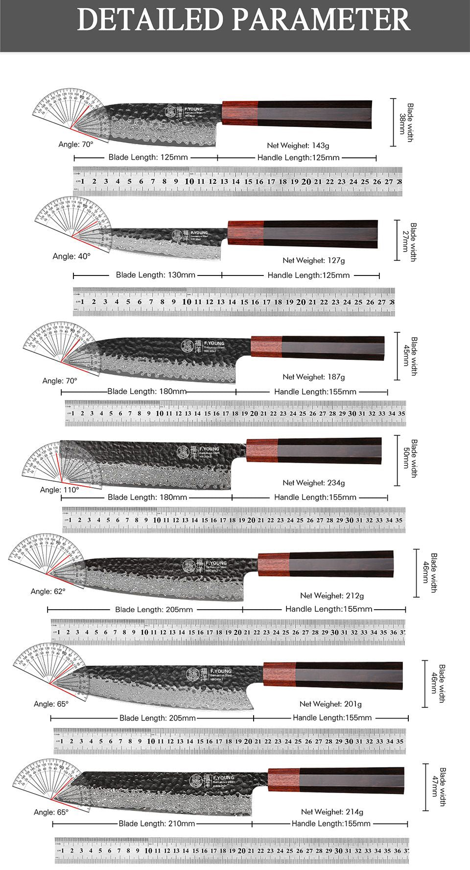 F.YOUNG Faca Japonesa de Chef Aço Damasco Profissional Facas de Cozinha Utilitário Sashimi Fatiar Carne Utensílios de Cozinha Forjados à Mão