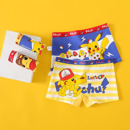 Cueca Boxer Infantil 4 Peças Pokémon para Meninos Algodão Anime U Pouch Bulge Roupa Íntima Desenho Animado Shorts Infantis Fofos Respiráveis Calças Boxer 2-12 Anos
