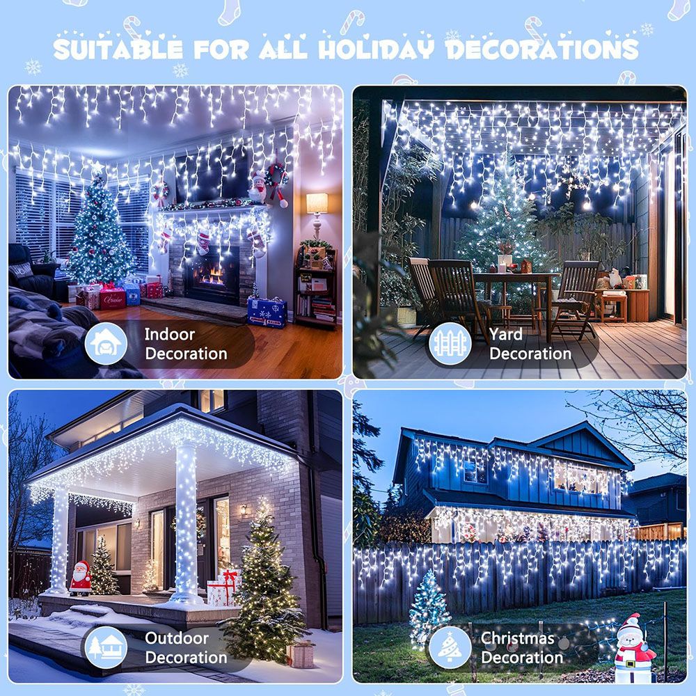Solar Curtain Icicle Lights IP65 3.5M Outdoor Eaves Decoration Lights 8 Modes Wedding Christmas Party Garden Fairy Lights String