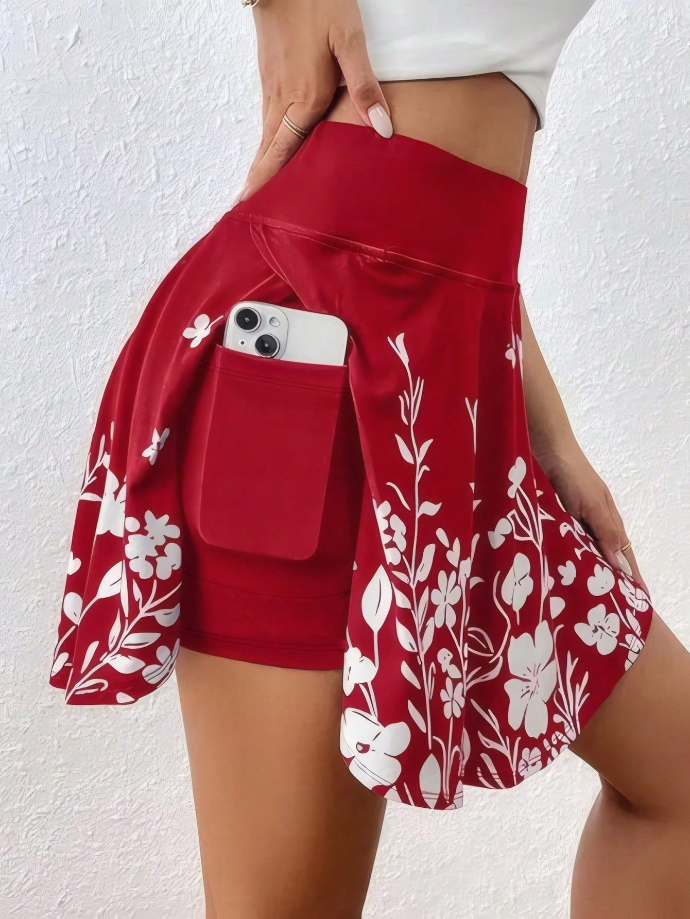 Plus Size 1XL-5XL New Women's Fashion High-Waisted Skirt Pants Phone Pocket Simple Floral Print Ladies Casual Shorts ?