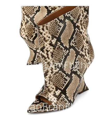 2025Ladies' Spring and Summer New Fish Mouth Slope High Heel Knee Boots, Fashionable Pointed Fashion Show Medium Cool Boots