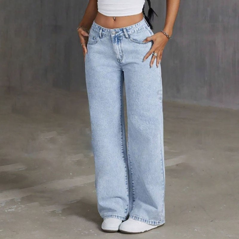 Fashion Retro Bow Embroidered Jeans Women'S Straight Leg Slim Fit Jeans Pants Baggy Y2k Jeans