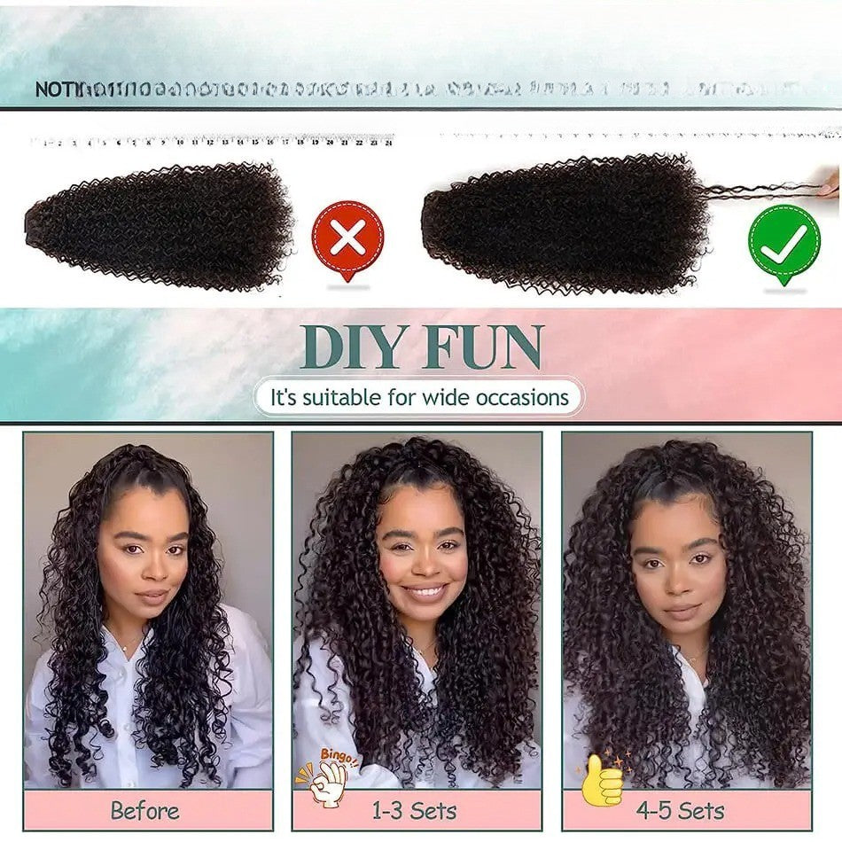 Apliques de Cabelo Cacheado 26'' Trama Dupla 6 Peças/Conjunto Clip-In Cabeça Completa Orgânico Seda Gelo Preto/Marrom 160g