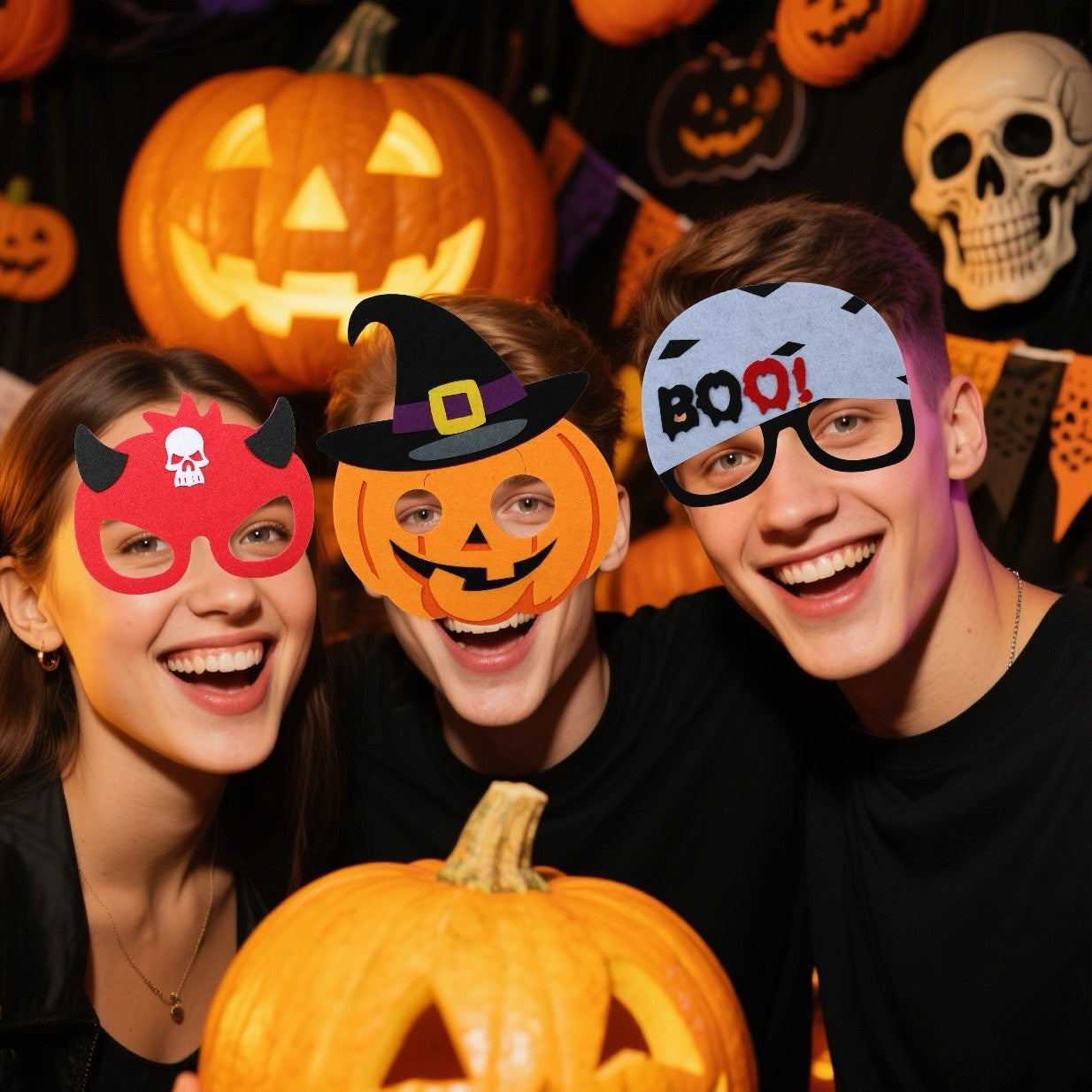 15/30pcs Felt Halloween Mask NO DIY Felt Mask Craft Kit Halloween Cat Witch Pumpkin Vampire Ghost Costume Accessories for Party