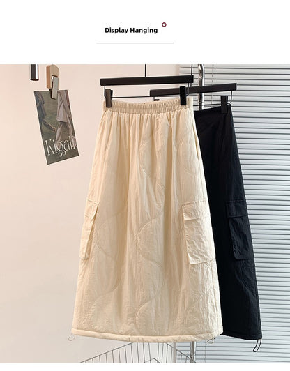 Artistic Long Thiened down Cotton f Skirt plus Size Women's Winter New Sle Fluffy Warm A-Line Skirt Commute Sle