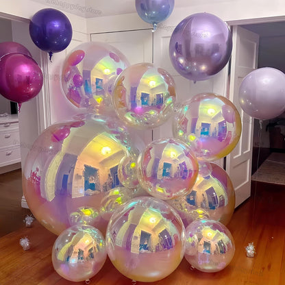 12Pcs Iridescent 4D Round Foil Balloons 22/12/10IN Holographic 4D Foil Balloons Helium Air Globos Mermaid Birthday Wedding Decor