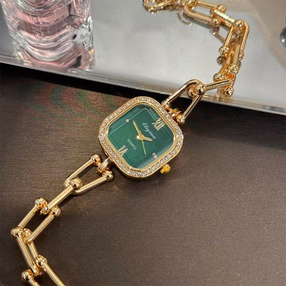 Luxury Minimalist Bracelet Watch Creative Square Multi-Faceted Glass Quartz Movement Chain Mid-century Small High-End Acces