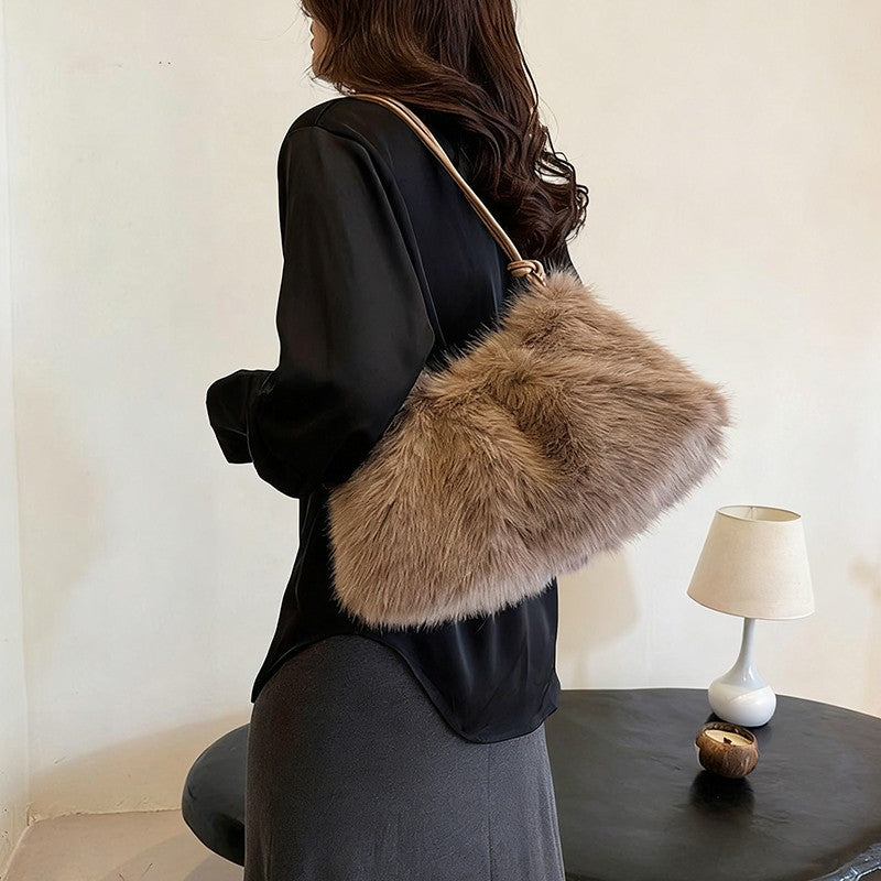 Fashion Luxury Faux Rabbit Fur Plush Shoulder Bag High-End Women's Tote Handbag for Stylish Gift Sending