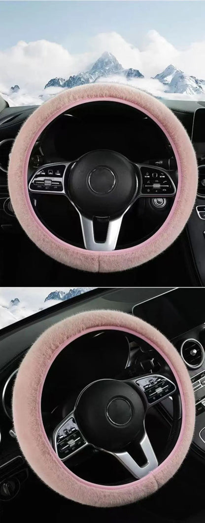 1 peça de capa de volante de pelúcia imitação de pele de vison elástica antiderrapante e quente para volante de carro