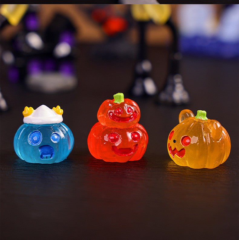 8/16/24pcs Luminous Halloween Micro Landscape Miniature Figurine Resin Craft Mini Fairy Garden Ornament Pumpkin Ghost Decoration