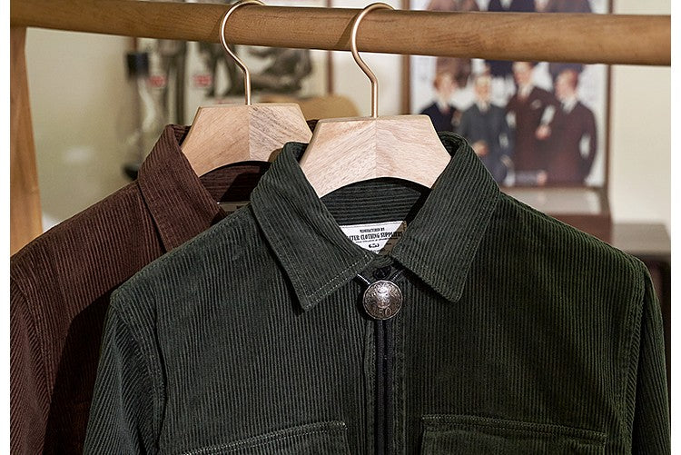 Autumn and Winter New American Retro Thick Corduroy Solid Color Cargo Shirt Men's Pure Cotton Long-sleeved Pocket Casual Blouses