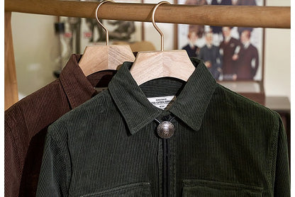 Autumn and Winter New American Retro Thick Corduroy Solid Color Cargo Shirt Men's Pure Cotton Long-sleeved Pocket Casual Blouses