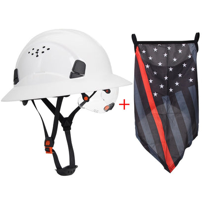CE Carbon Fiber Full Brim Hard Hat w/ Built In Goggle Triangle Face Towel Construction Engineer  Safety Helmet ABS Safety Cap