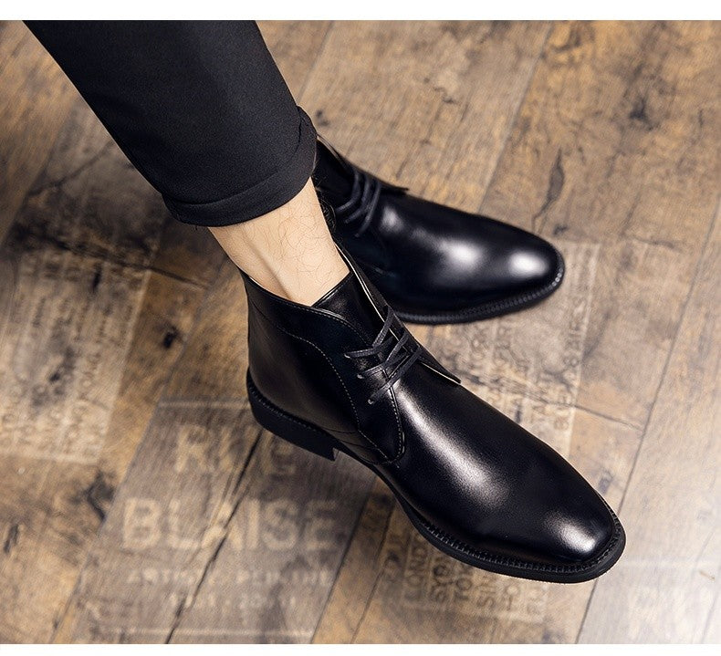 New Men Business Ankle Boots PU High Cut Short Tube Lace Up Business Brand Chelsea Boots European Style Size 38-48 Men Boots