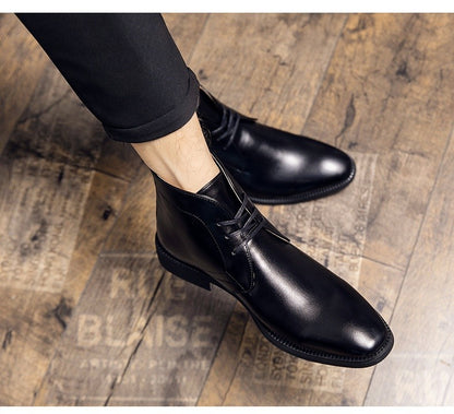 New Men Business Ankle Boots PU High Cut Short Tube Lace Up Business Brand Chelsea Boots European Style Size 38-48 Men Boots
