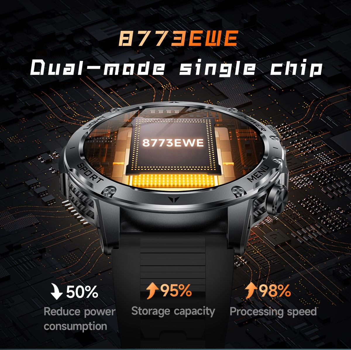 New Outdoor Sports Smart Watch 1.7" HD AMOLDE Screen 1000mAh Battery LED Flashlight IP68 Waterproof BT Call Military Smartwatch