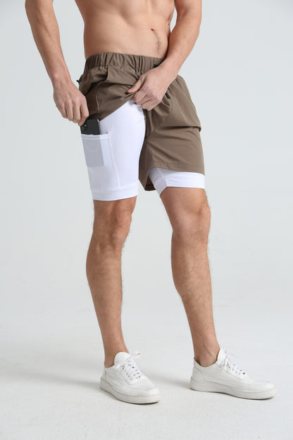 Men's sports double-deck shorts Fitness Quick Dry Training Shorts Casual 2 In 1 Multi-pocket sweatpants Men Gyms Running shorts