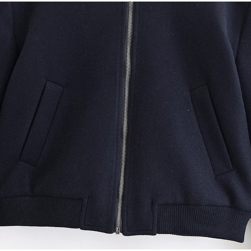 Woolen Zipper Loose Short Jacket Women Long Sleeve Lapel Solid 2025 Autumn Winter Commute Coat Street Office Warm Ladies Outwear