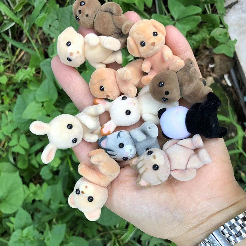 Forest Family Animal Figure Rabbit Bear Dog Panda Flocked Shaggy Figurine Monkey Model Toy For Kid