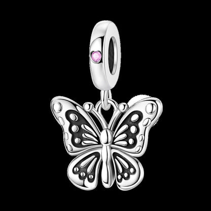 Pingente Charm Libélula Tema Primavera Prata Esterlina 925 Borboleta Flor Pendente Compatível com Bracelete Colar Joias DIY