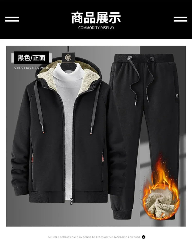 Lamb Cashmere Tracksuit Set Winter Men Sportsuit Gym Sportswear New Thermal Hoodies Fleece Tracksuit Windproof Sport Suit Men