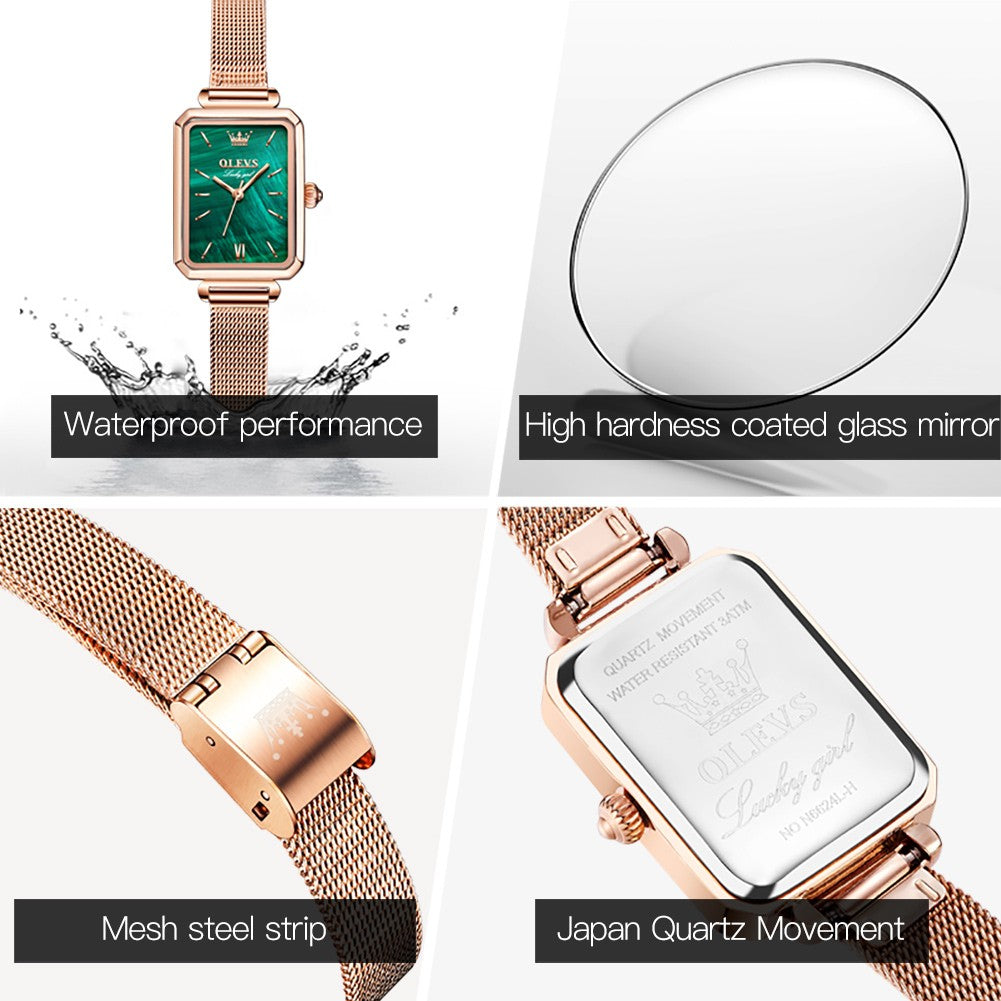OLEVS 6624 Original Women Watch Luxury Top Green Square Waterproof Clock Fashion Elegant Brand Women Quartz Watch Reloj Mujer